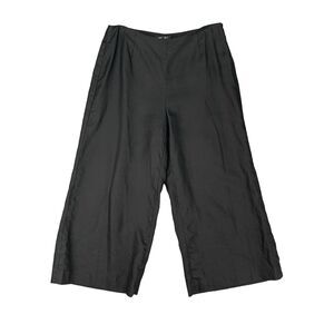 Lafayette 148 Gaucho Linen Pants Womens 8 Solid Black Wide Leg Side Zip Cropped